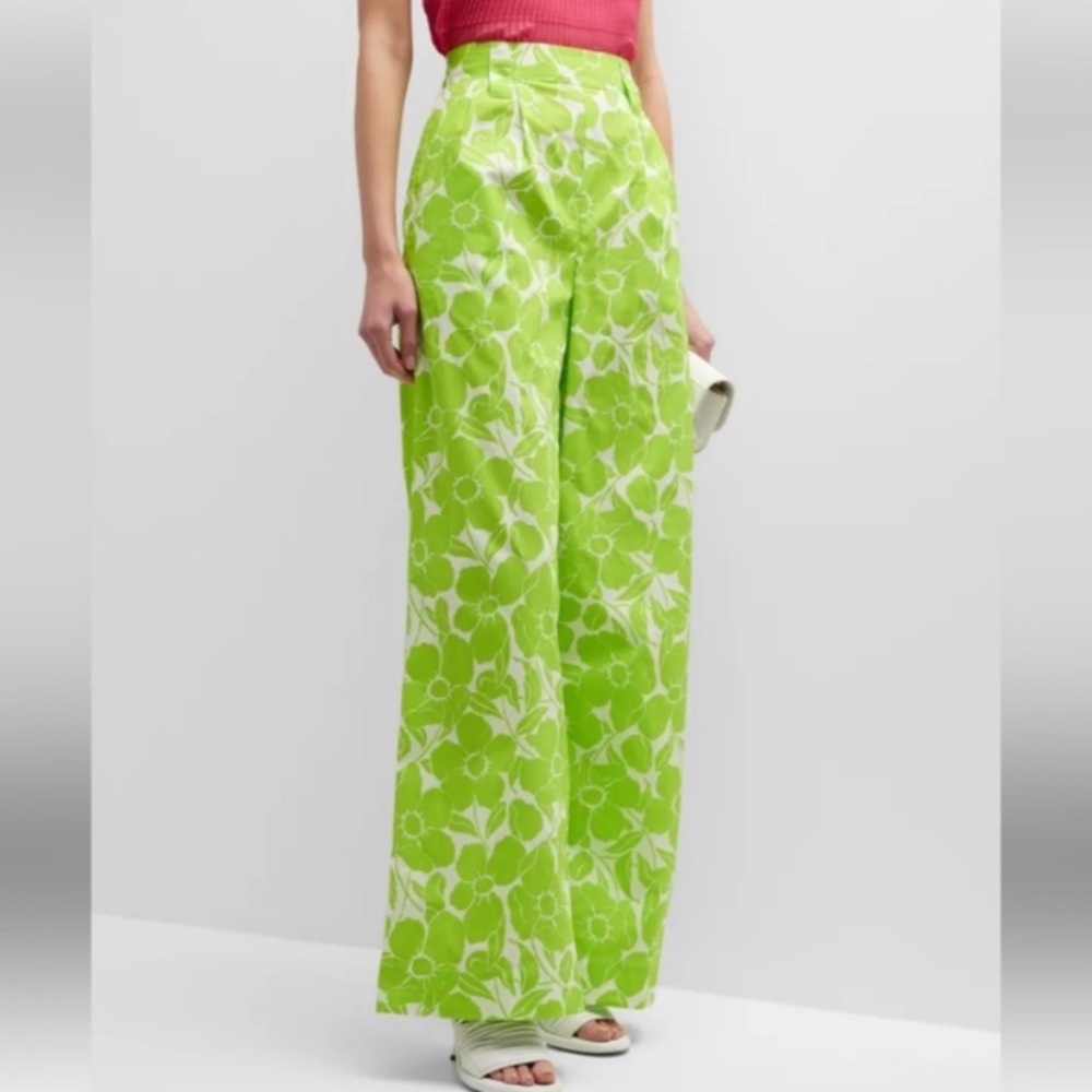 Essentiel Antwerp Anthropologie Wide Leg Pants Green/White Floral Print SZ 2